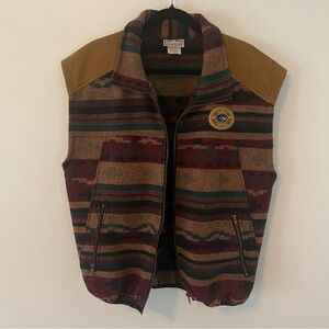 Vintage wool southwestern look The Shirt company zip up vest size large Leather